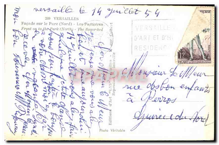 CPA Versailles Facade sur le Parc Nord  — Verso