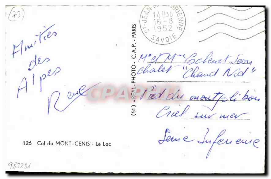 CPA Col du Mont Cenis Le Lac  — Rückseite
