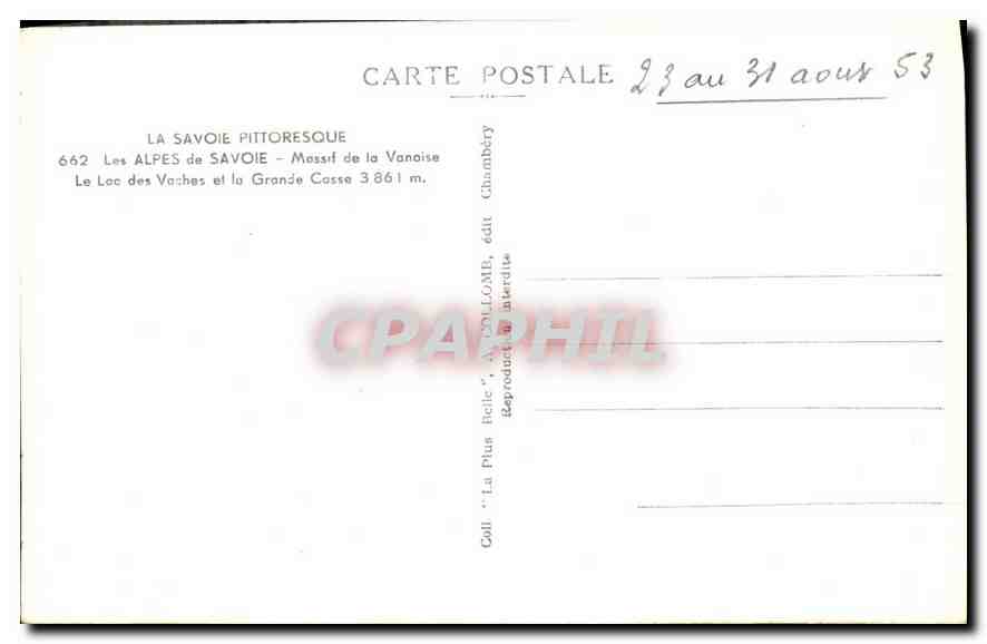 CPA Les Alpes de Savoie Massif de la Vanoise  — Rückseite