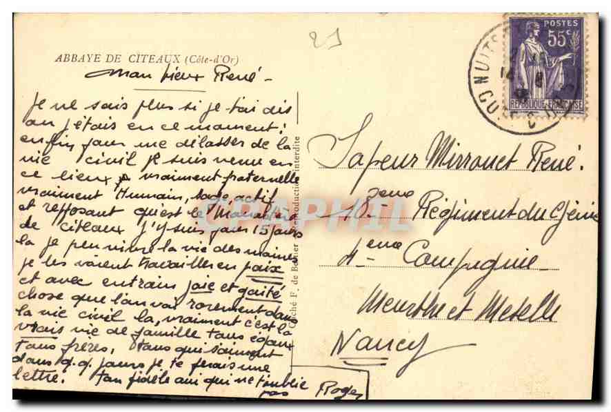 CPA Abbaye de Citeaux Cote d'Or Le Dortoir  — Rückseite