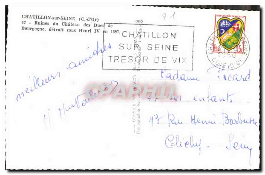CPA Chatillon sur Seine C d'Or Ruines du Chateau des Ducs de Bourgogne  — Rückseite