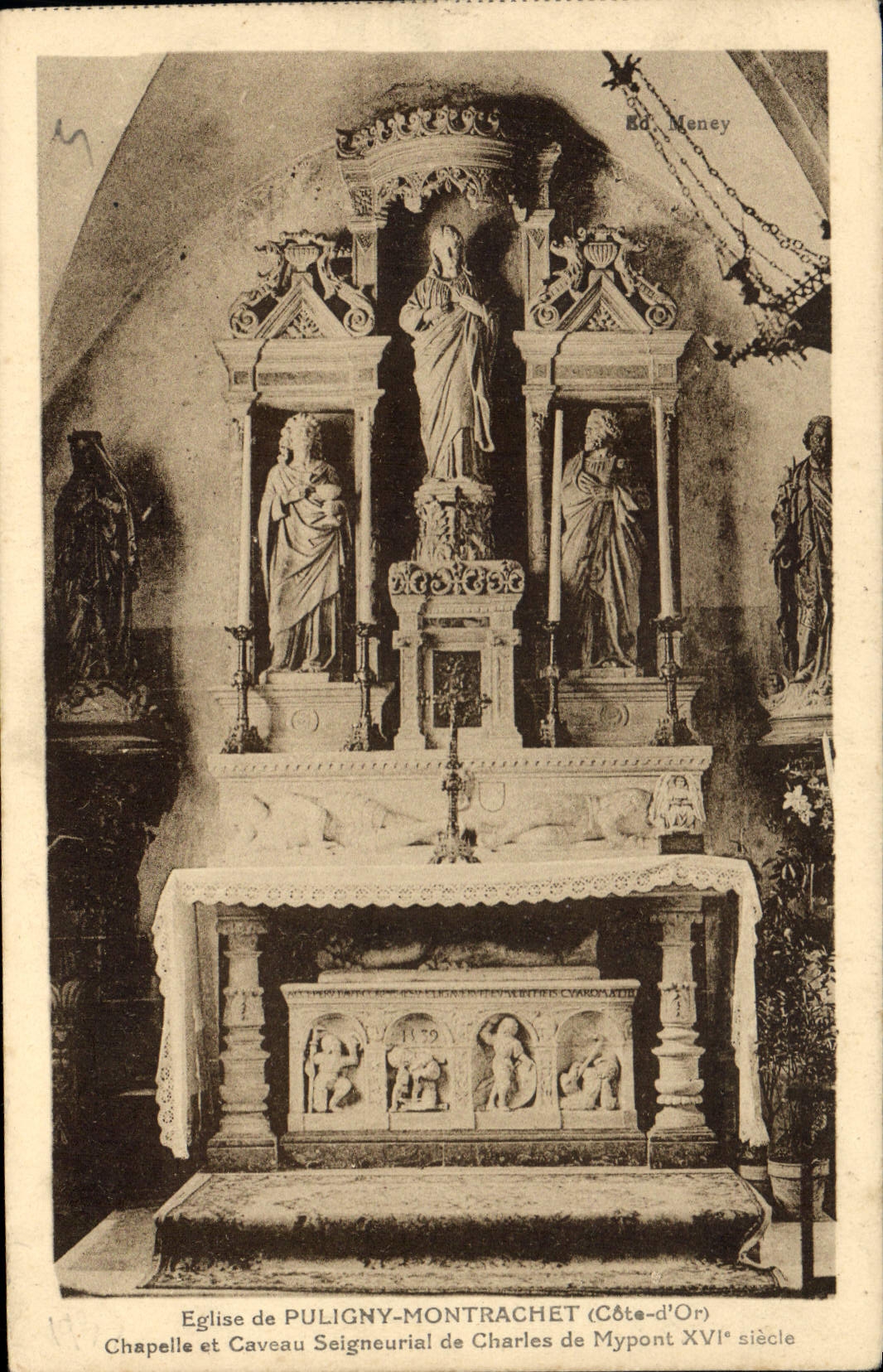 Église de Puligny-Montrachet — Chapelle et caveau seigneurial de Charles de Mypont — XVIe siècle — Ed. Meney