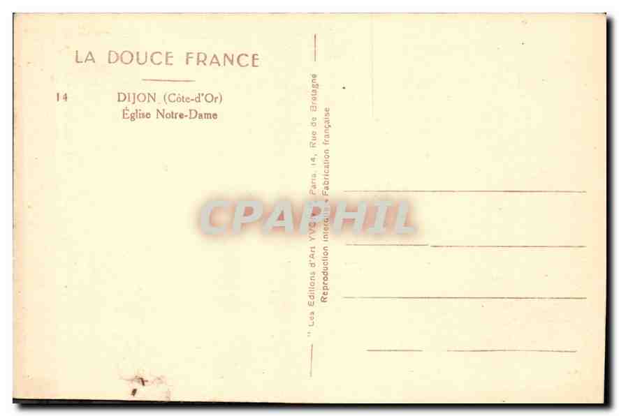 CPA Dijon Cote d'Or Eglise Notre Dame  — Rückseite