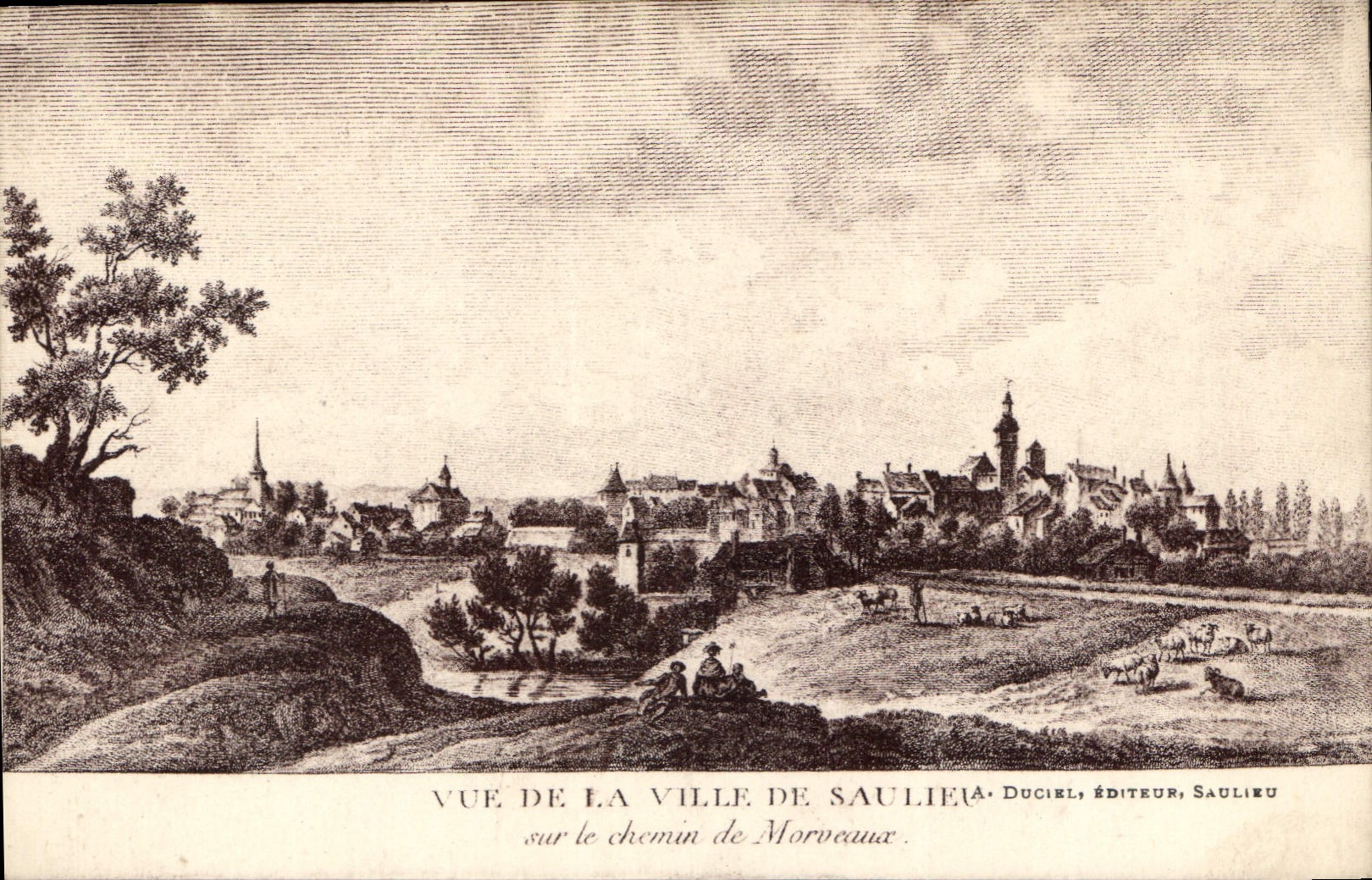 Vue de la ville de Saulieu — sur le chemin de Morveau — éditeur Duciel, Saulieu