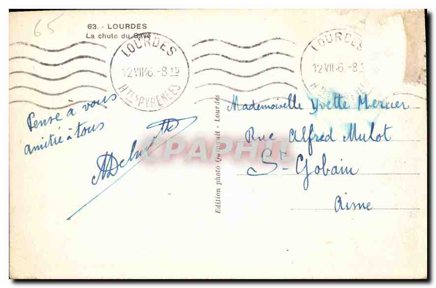 CPA Lourdes La chute du Gave  — Verso