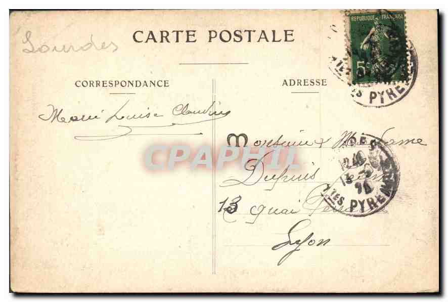 CPA Lourdes La Ville le fort et le Grand Jer  — Verso