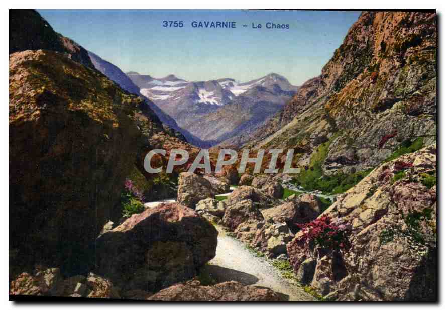 GAVARNIE - Le Chaos — vue du canyon avec montagnes enneigées — Photochromie A. D. M. (A.M.)