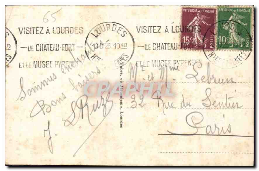 CPA Lourdes Le Chateau Fort et le Pic du Jer  — Verso