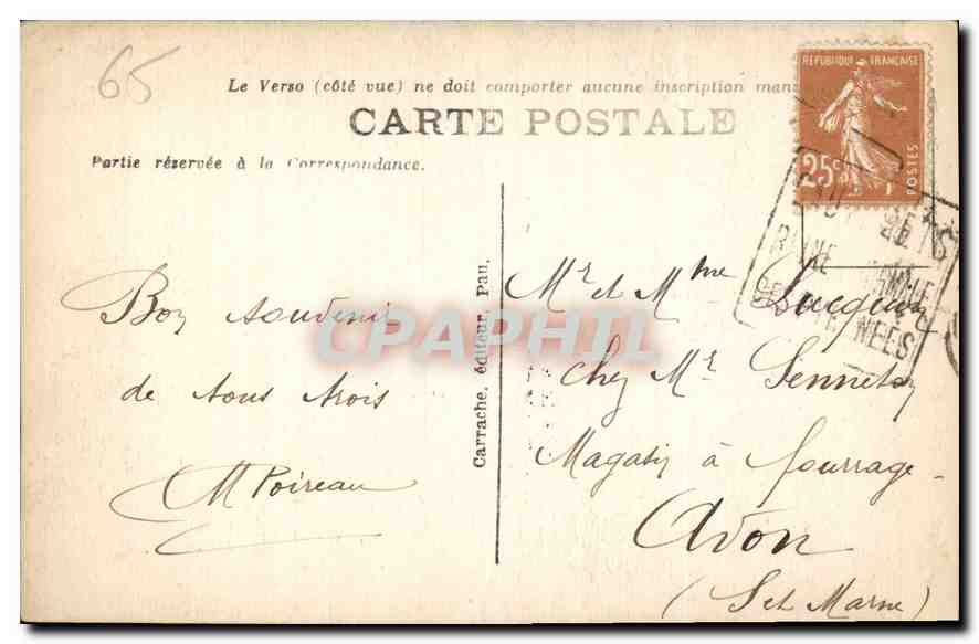 Cascades du Pont d'Espagne — Cauterets — C.C. -6, éditeur Carrache — Verso
