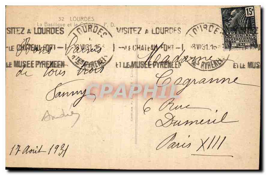 CPA Lourdes La Basilique et le Calvaire  — Verso
