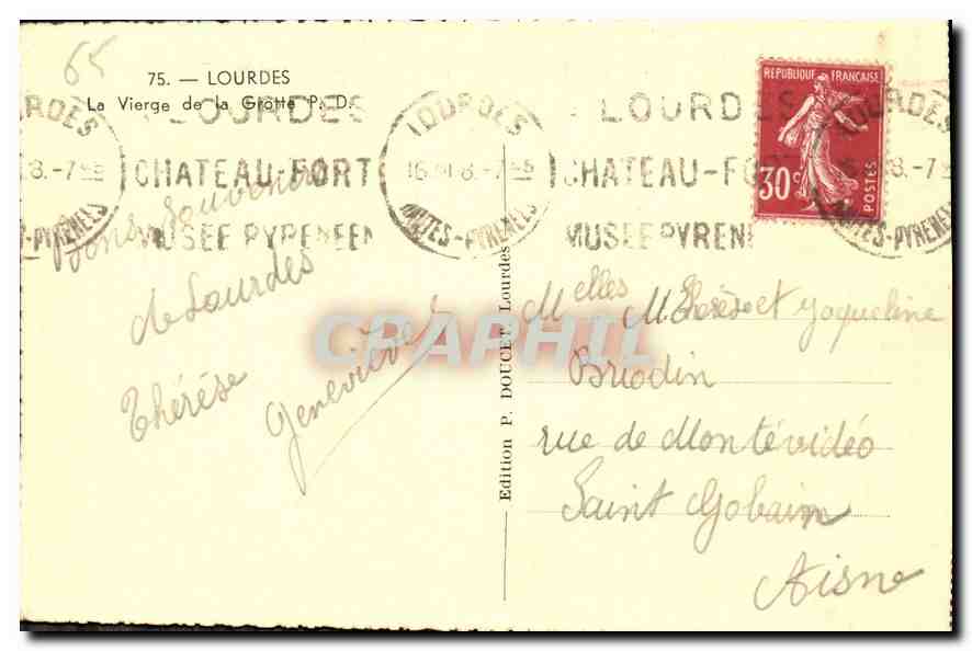 CPA Lourdes La Vierge de la Grotte  — Verso
