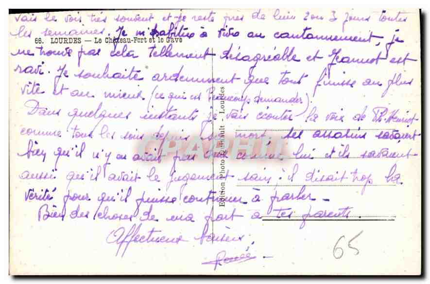CPA Lourdes Le Chateau Fort et le Gave  — Rückseite
