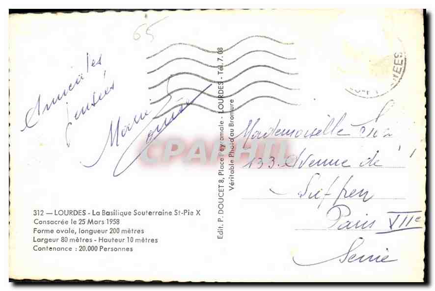 CPA Lourdes La Basilique Souterraine St Pie  — Verso