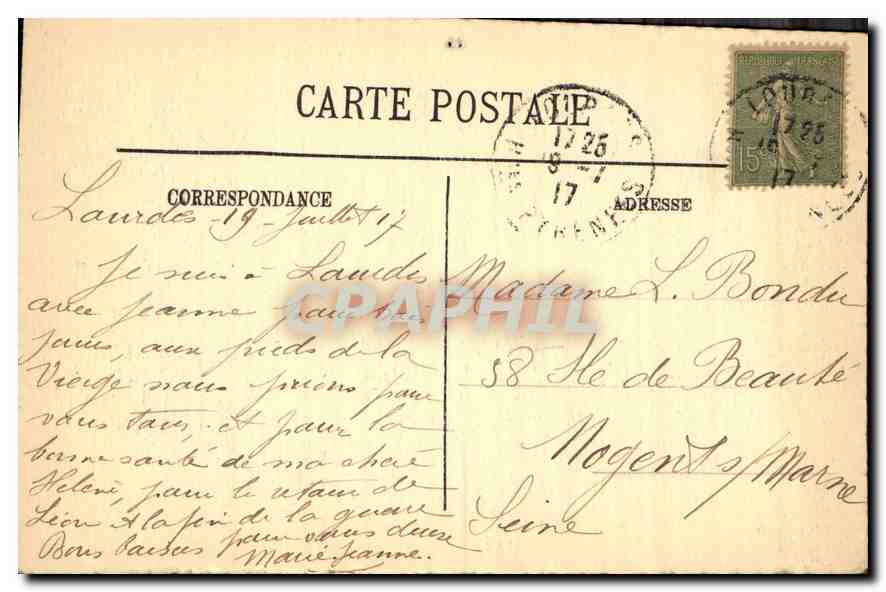 CPA Lourdes Vue Plongeante  — Verso