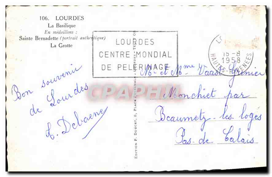 Lourdes — La Basilique et la Grotte — Édition P. Doucet — Rückseite
