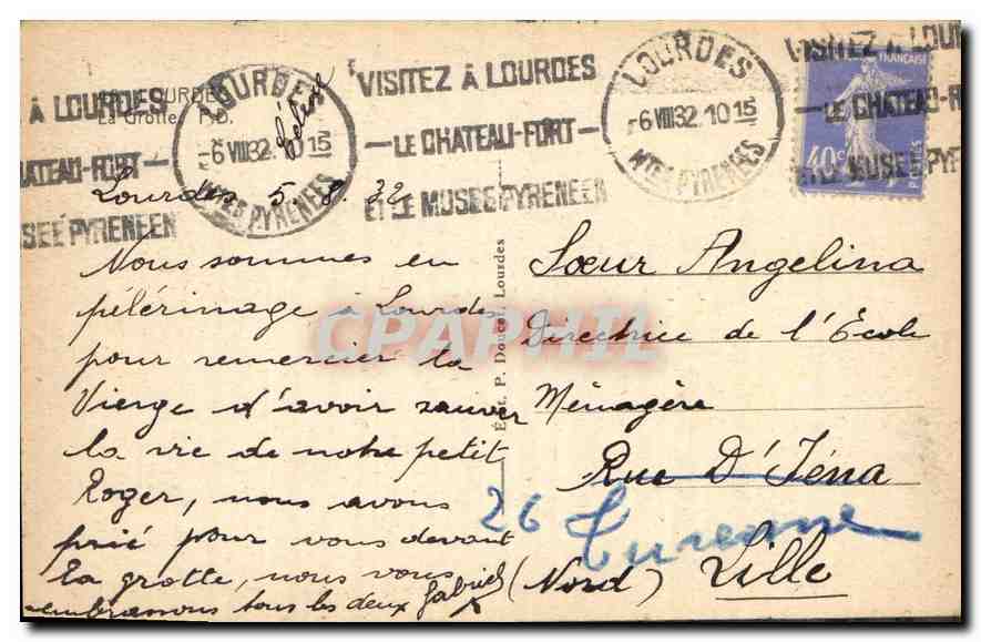 CPA Lourdes La Grotte  — Verso