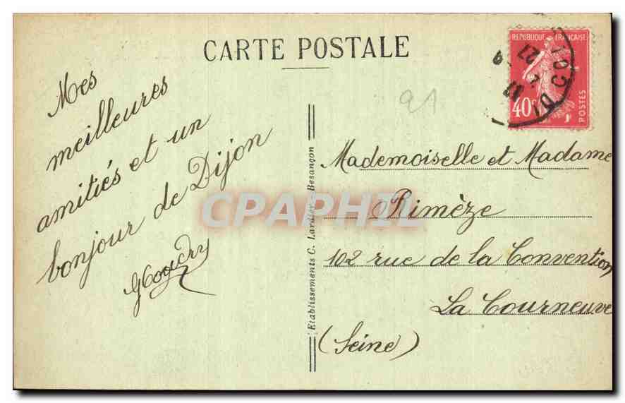 CPA Dijon Monument du 30 Octobre  — Verso
