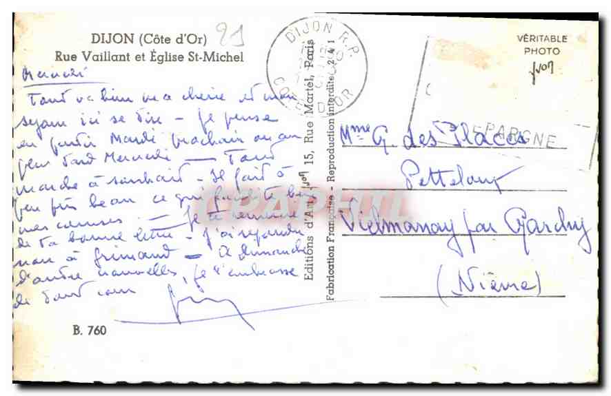 CPA Dijon Cote d'Or Rue Vaillant et Eglise St Michel  — Rückseite