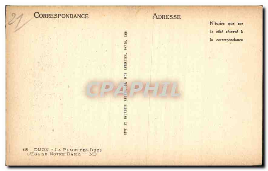 CPA Dijon La La Place des Ducs L'Eglise Notre Dame  — Rückseite