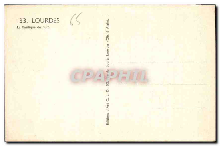 CPA Lourdes La Basilique de nuit  — Verso