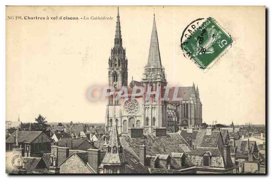 CPA Chartres a vol d'oiseau La Cathedrale 