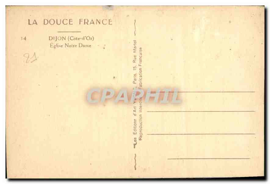 CPA Dijon Cote d'Or Eglise Notre Dame  — Rückseite