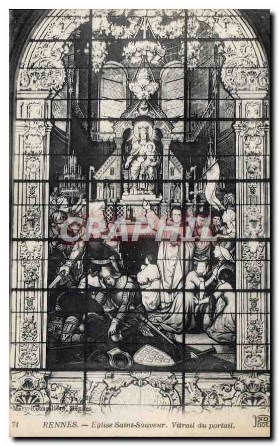 CPA Rennes Eglise Saint Sauveur Vitrail du portail 