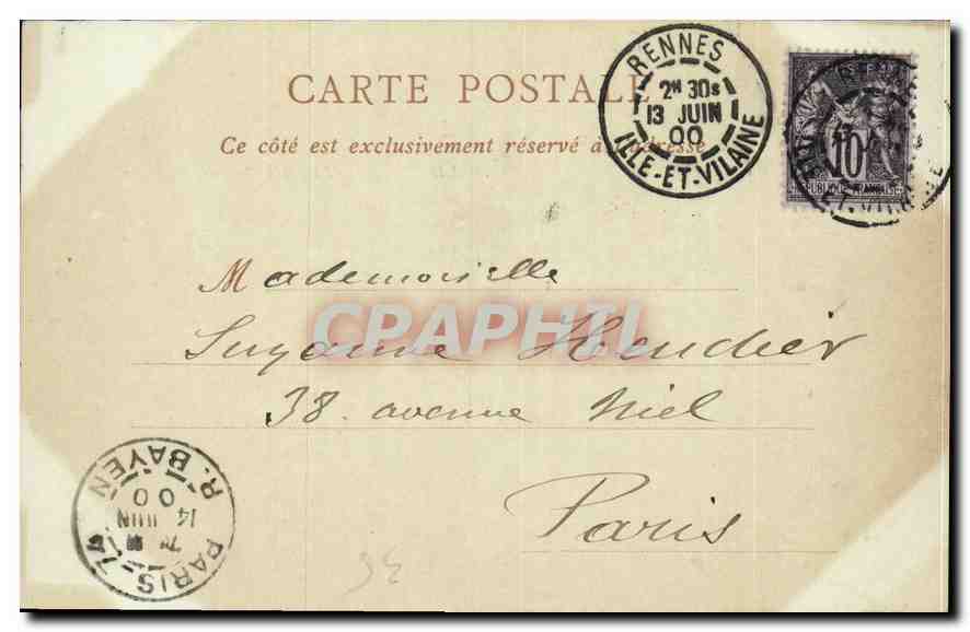 CPA Rennes L'Hotel de Ville Carte 1900 — Rückseite