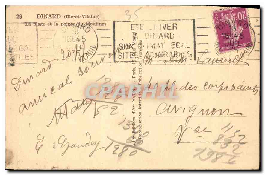 CPA Dinard Ille et Vilaine La plage et la pointe du Moulinet  — Rückseite