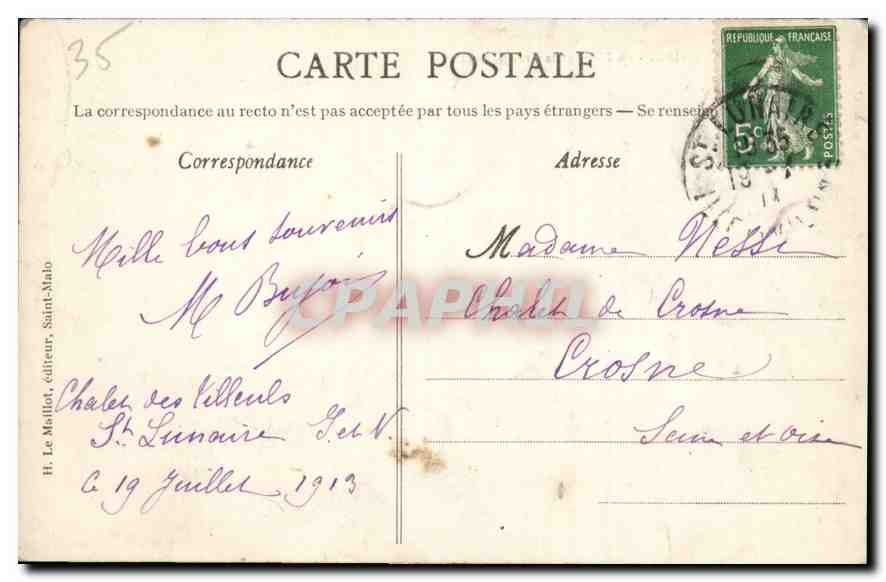 CPA St Lunaire La Plage et le Grand Hotel  — Rückseite