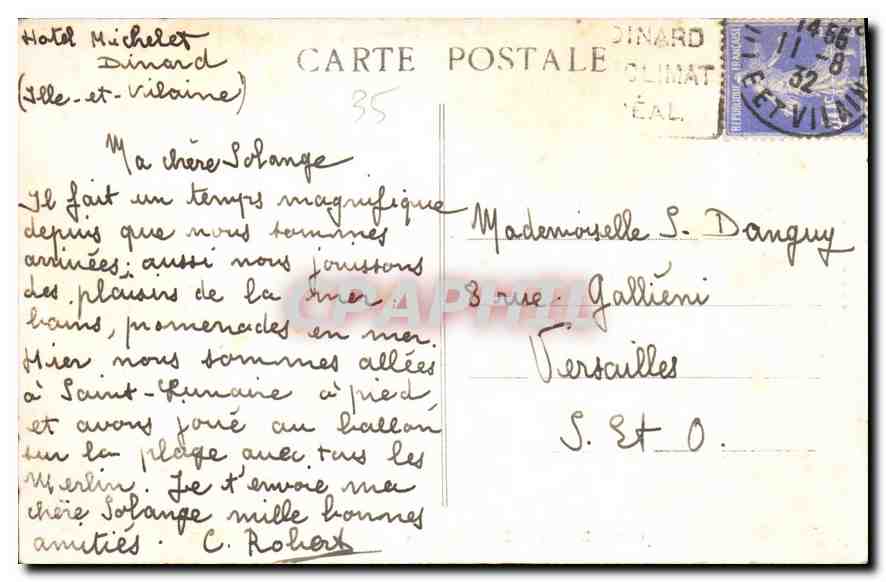 Dinard-St-Enogat — Côté d'Emesande — Vue du coin de la plage à marée haute — G. M. — Éditions Ouarde, St-Malo — Verso