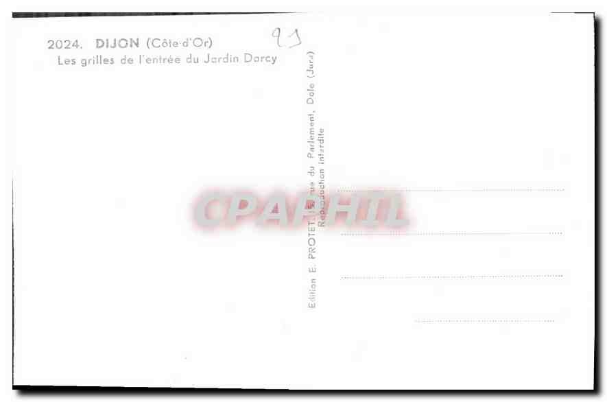 CPA Dijon Cote d'Or Les grilles de l'entree du Jardin Darcy  — Rückseite