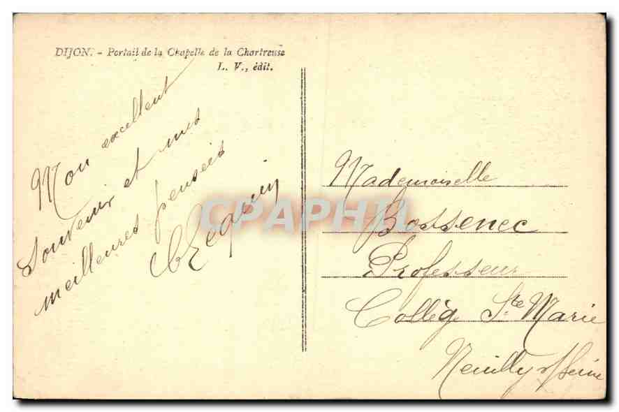 CPA Dijon Portail de la Chapelle de la Chartreuse  — Rückseite