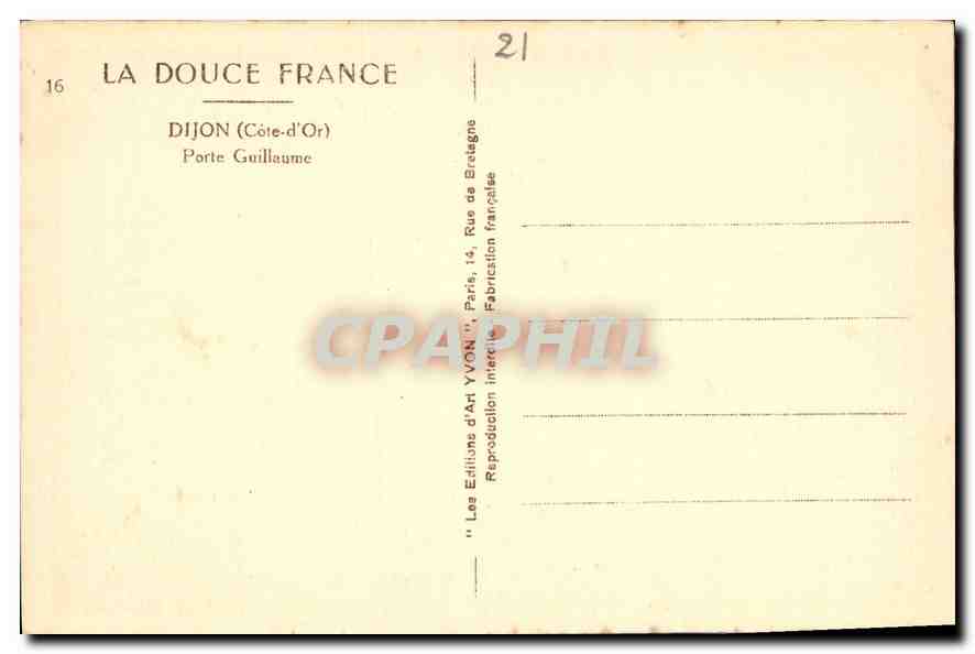 CPA Dijon Cote d'Or Porte Guillaume  — Rückseite