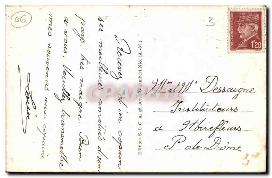 CANNES - Les Plages, Le Mont Chevalier — C. 24 — Édition S. I. C. A. Lambert Nice (A.-M.) — Verso