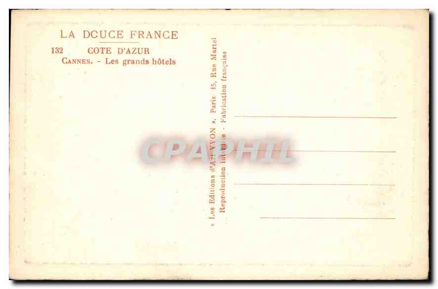 Cannes — Die großen Hotels — Éditions d'Art Yvon, Paris — Rückseite