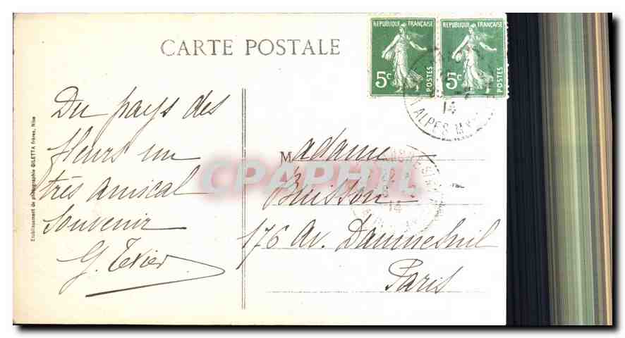 CPA Nice Le Casino et Jardins des Palmiers  — Rückseite