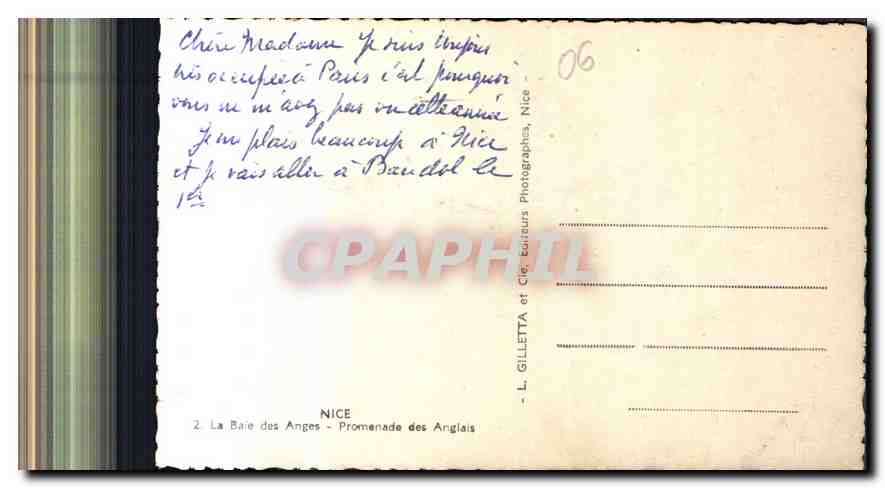 CPA Nice La Baie des Anges Promenade des Anglais  — Verso