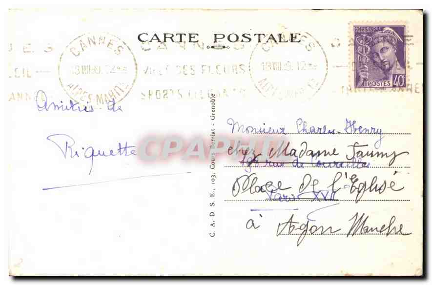 CANNES — Le Port — Éditeur non identifié, n° de série 177 — Verso