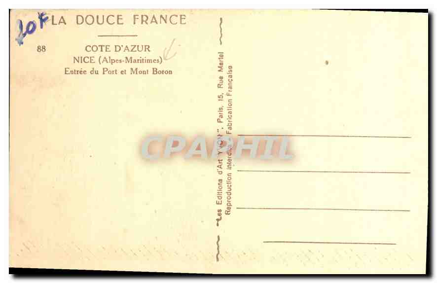 CPA Nice Entree du Port et Mont Boron  — Verso