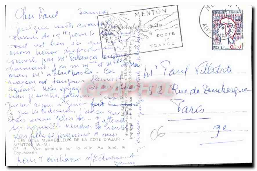 Vue générale de la ville de Menton — Cap-Martin — éditeur IA-M — Verso