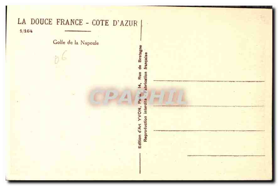 CPA Cote d'Azur Golfe de la Napoule  — Verso