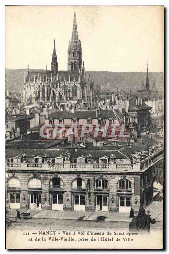 CPA Nancy Vue a vol d'oiseau de Saint Epvre et de la Ville Vieille prise de l'Hotel de Ville 