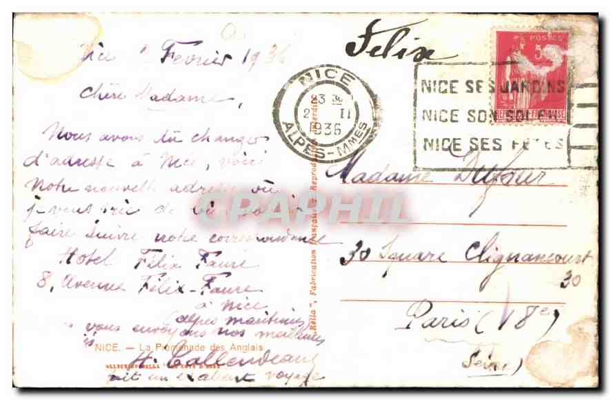 CPA Nice La Promenade des Anglais  — Rückseite