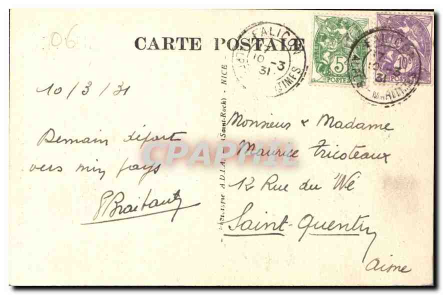 CPA Falicon Vallee de Saint Andre et Pont de Falicon  — Verso