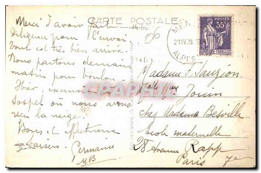 CPA Menton Vue generale prise de la frontiere Italienne  — Rückseite