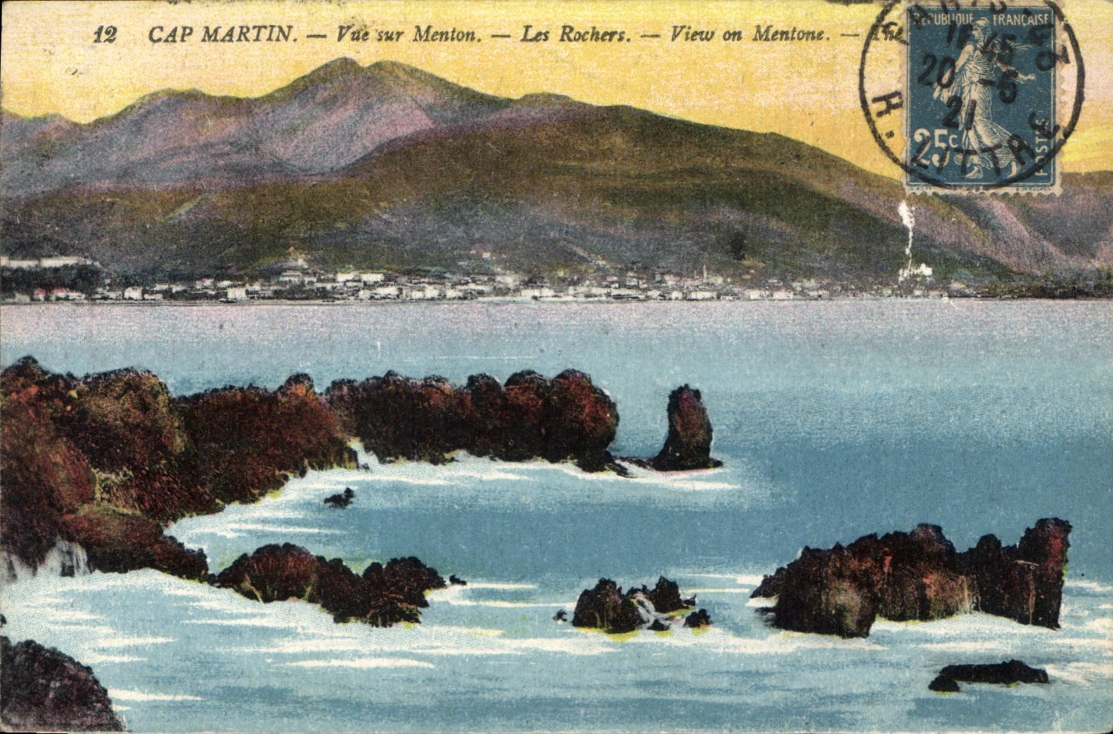 CPA Cap Martin Vue sur Menton Les Rochers 