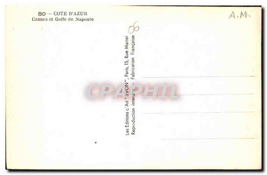 CPA Cote d'Azur Cannes et Golfe de Napoule  — Verso