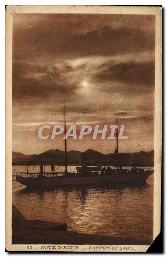 CPA Cote d'Azur Coucher de Soleil Bateau