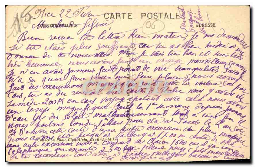 CPA Route de Beuil AM En Hiver Gorges du Cians  — Rückseite